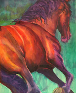 powerful bay Andalusian stallion horse painting